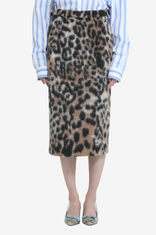 Women's leopard print slim-fit midi skirt