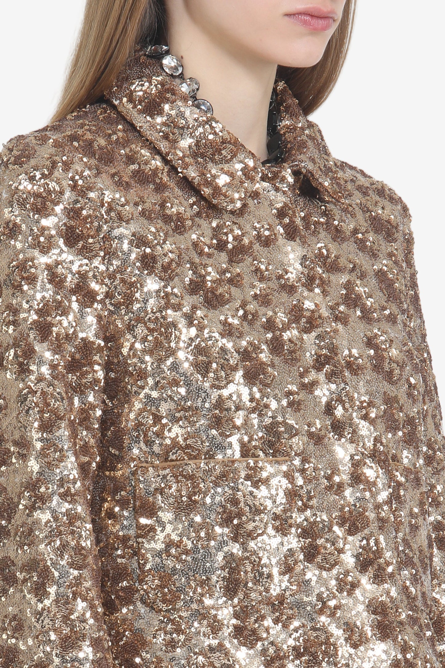 Women's metallic patterned shirt jacket