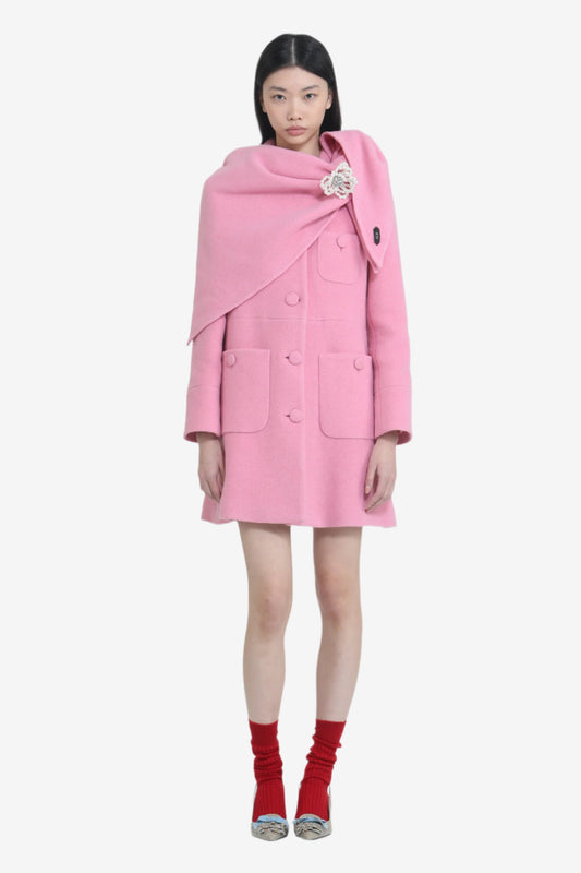 Women's pink double-breasted long coat