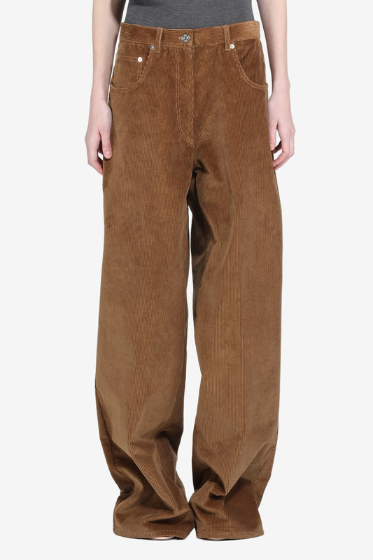 Women's brown high-waist wide-leg corduroy trousers
