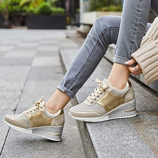 Women's wedge sneakers with perforated design