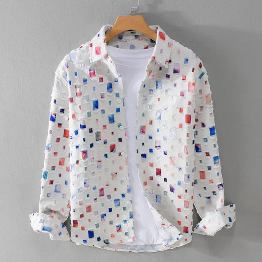 Men's printed long-sleeve shirt with button closure