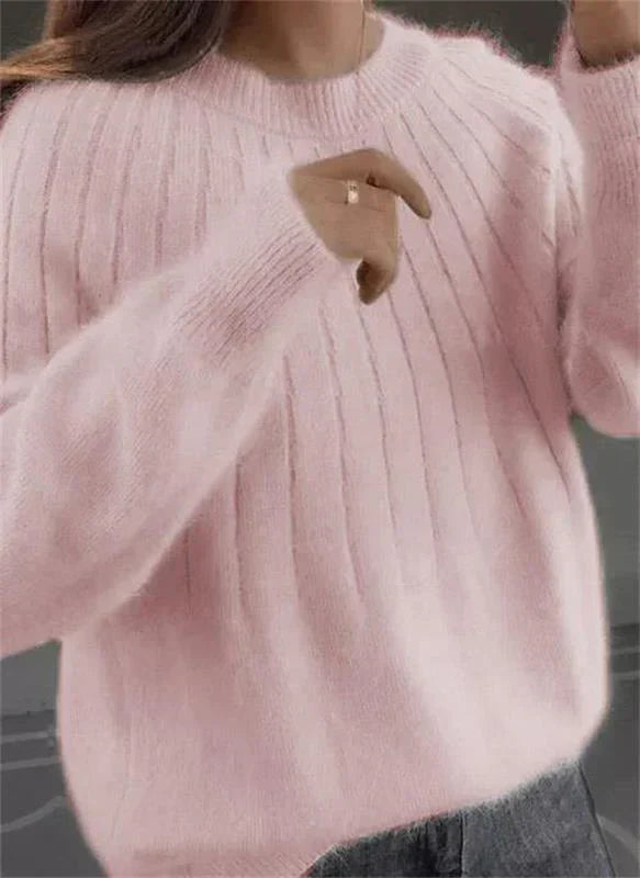 Women's round-neck ribbed knitted sweater