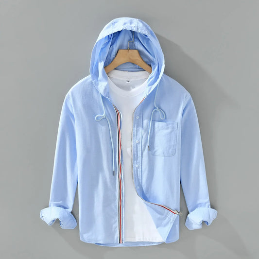 Men's hooded shirt with button closure and chest pockets