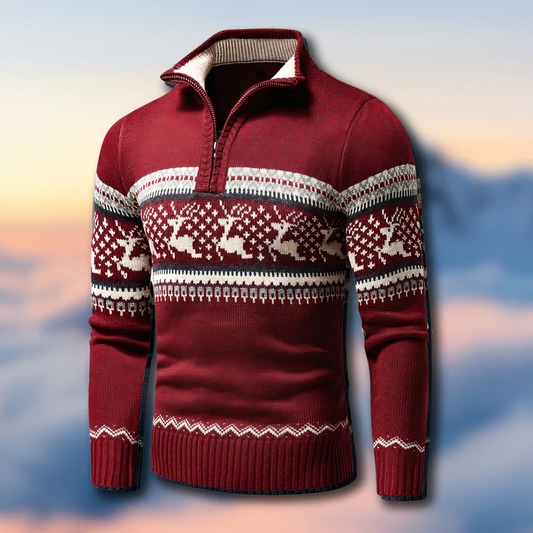 Men's half-zip patterned knitted sweater
