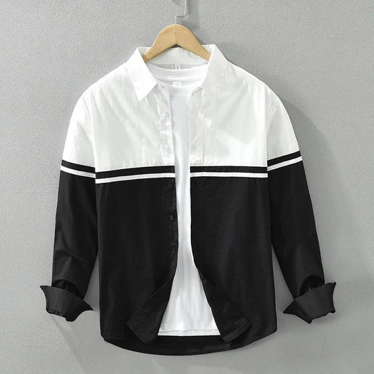 Men's color-block long-sleeve shirt with zipper