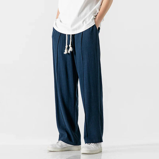 Men's straight-leg pants with drawstring waistband