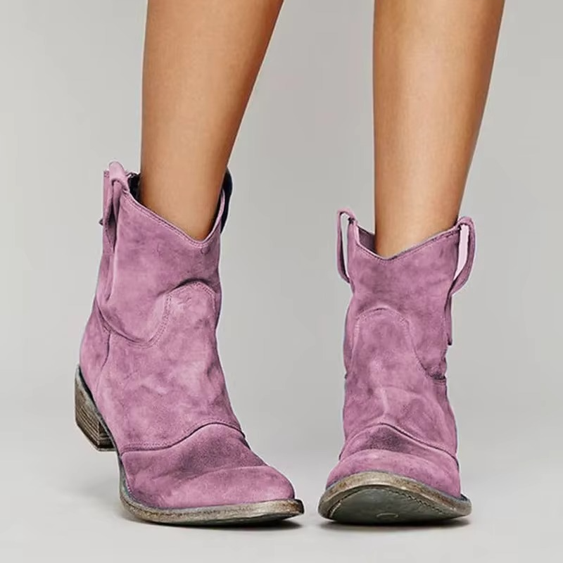 Women's ankle boots with pull-on design and low heel