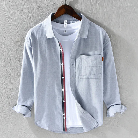 Men's long-sleeve shirt with round neck and contrast trim