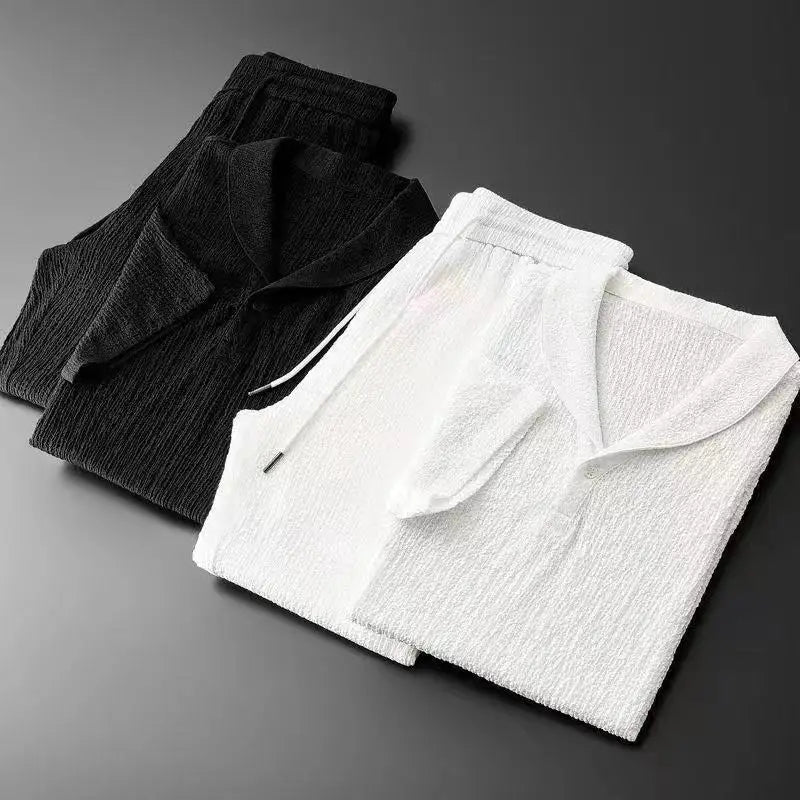 Men's two-piece outfit set with short-sleeve shirt and pants