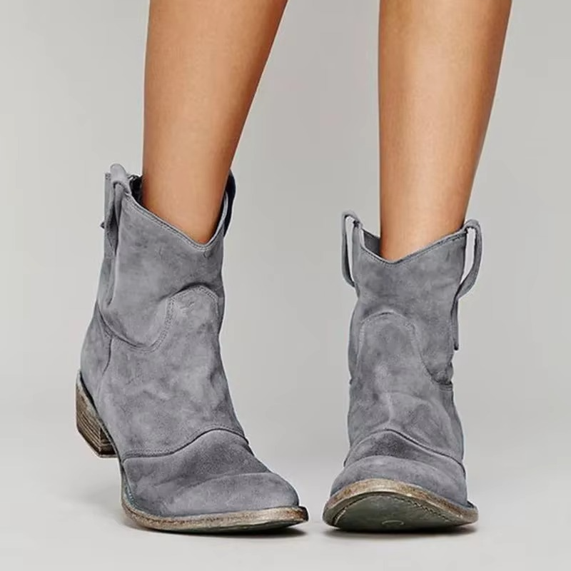 Women's ankle boots with pull-on design and low heel