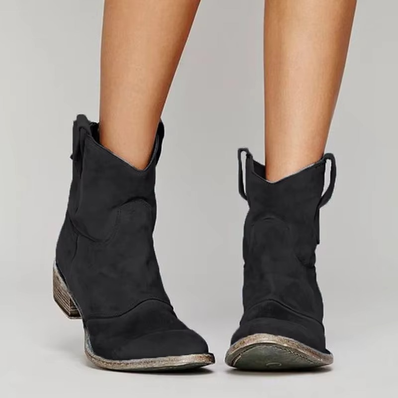 Women's ankle boots with pull-on design and low heel
