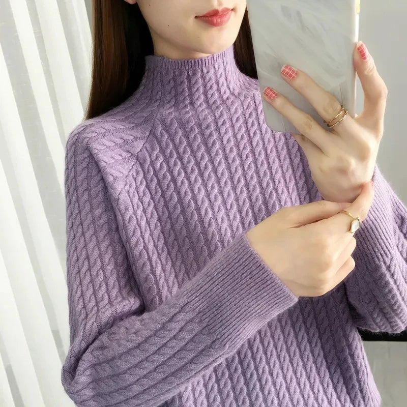 Elara Braided Cotton Turtleneck Sweater