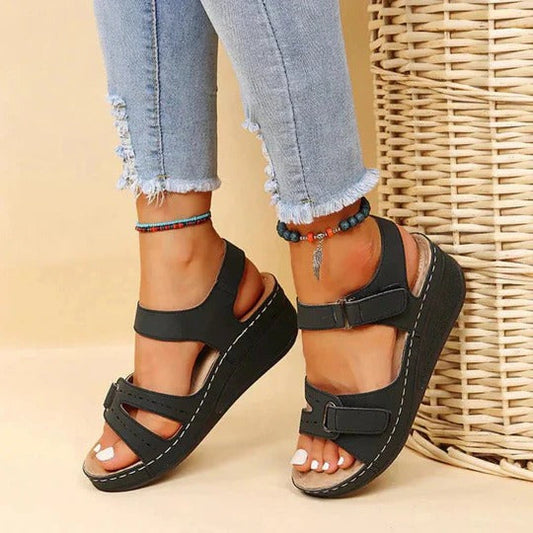 Women's wedge sandals with adjustable ankle strap